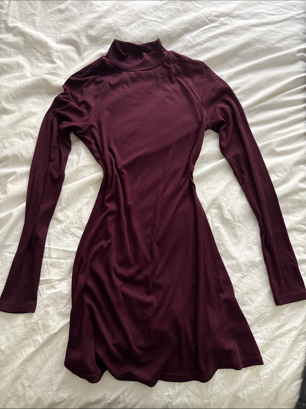 Mock Neck Long Sleeve Dress in Deep Wine
